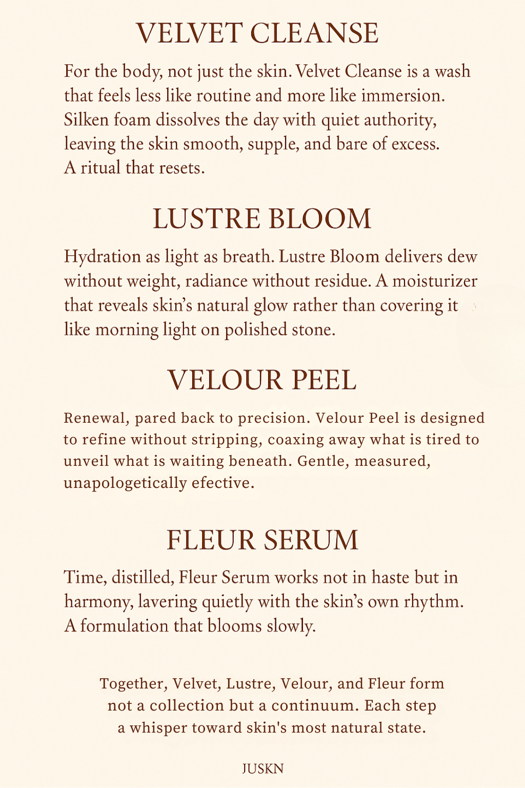 The Quiet Blends: Velvet, Lustre, Velour, Fleur